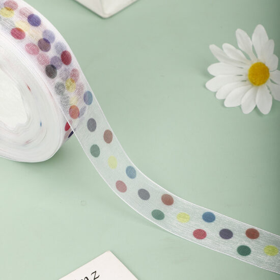 2.5cm colorful polka dot organza ribbon for gift wrapping and cake decoration
