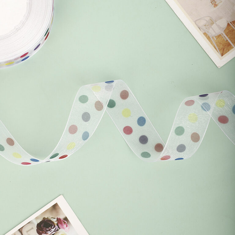 2.5cm colorful polka dot organza ribbon for gift wrapping and cake decoration