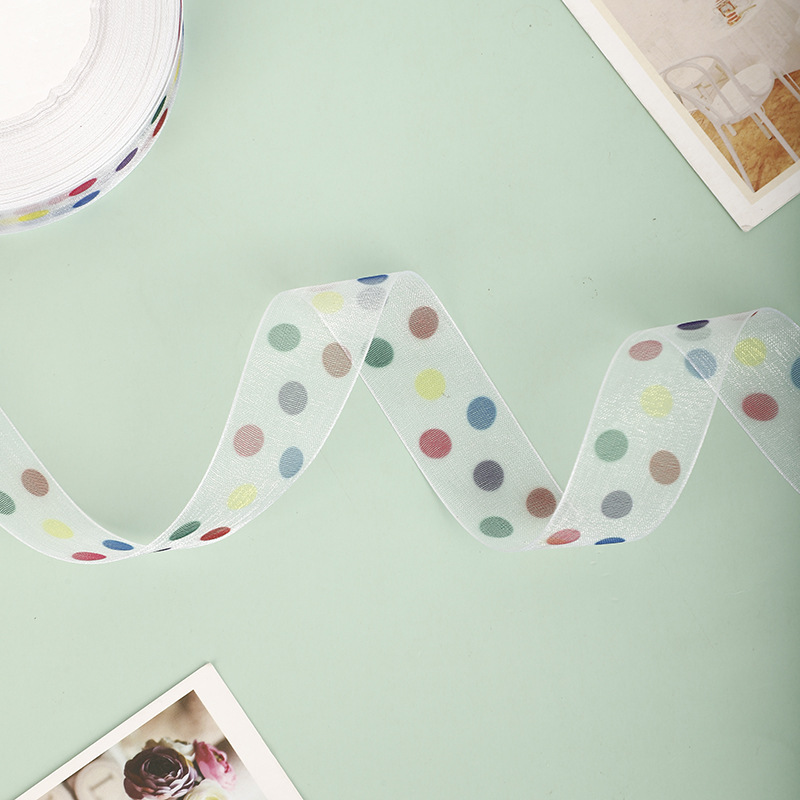 2.5cm colorful polka dot organza ribbon for gift wrapping and cake decoration