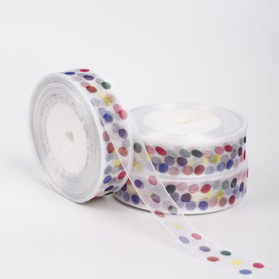 2.5cm colorful polka dot organza ribbon for gift wrapping and cake decoration
