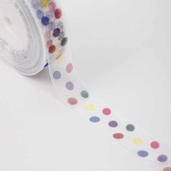 2.5cm colorful polka dot organza ribbon for gift wrapping and cake decoration