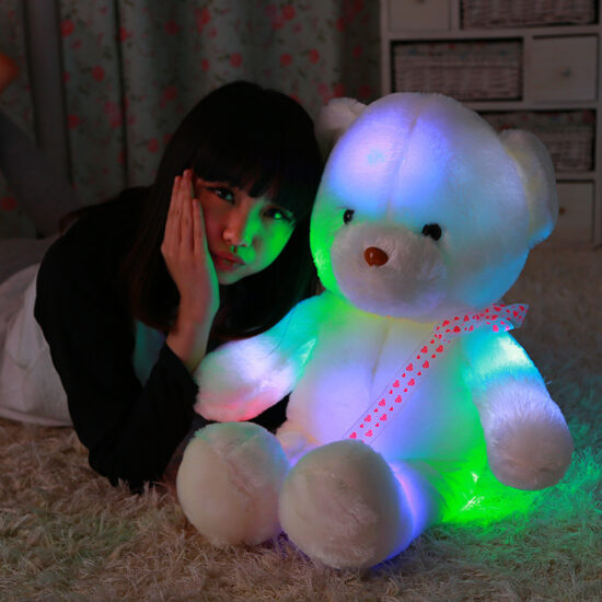 Rainbow Light-up Teddy Bear Plush Pillow – Glow-in-the-dark Valentine's and Birthday Gift

