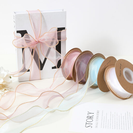 3.8-4cm gold-edged organza ribbon for wedding and gift wrapping
