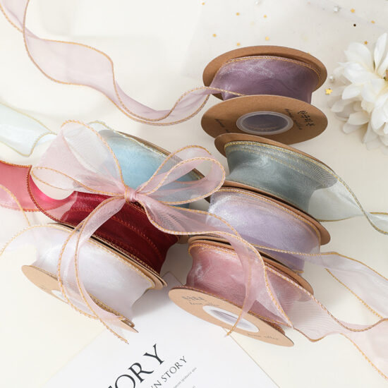 3.8-4cm gold-edged organza ribbon for wedding and gift wrapping