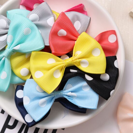 3.8x6cm Korean style grosgrain bow tie with white polka dots for kids hair accessory