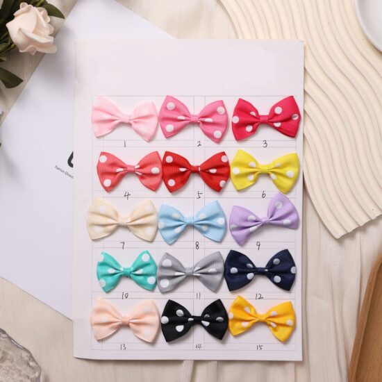 3.8x6cm Korean style grosgrain bow tie with white polka dots for kids hair accessory