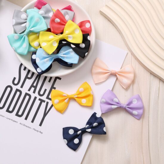 3.8x6cm Korean style grosgrain bow tie with white polka dots for kids hair accessory