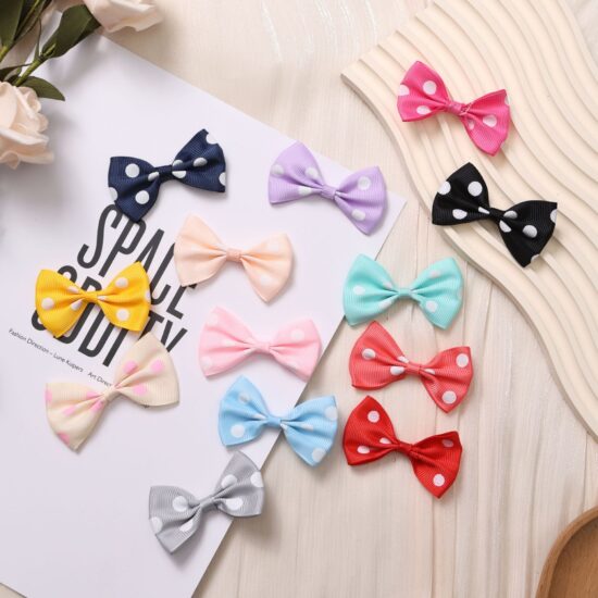 3.8x6cm Korean style grosgrain bow tie with white polka dots for kids hair accessory