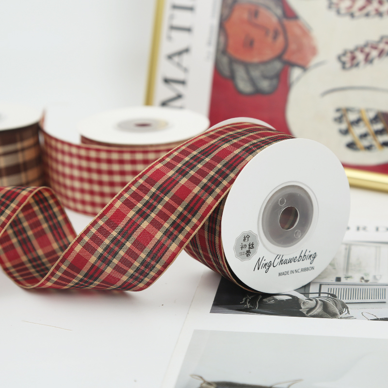 4cm British plaid grosgrain ribbon for gift wrapping and craft use