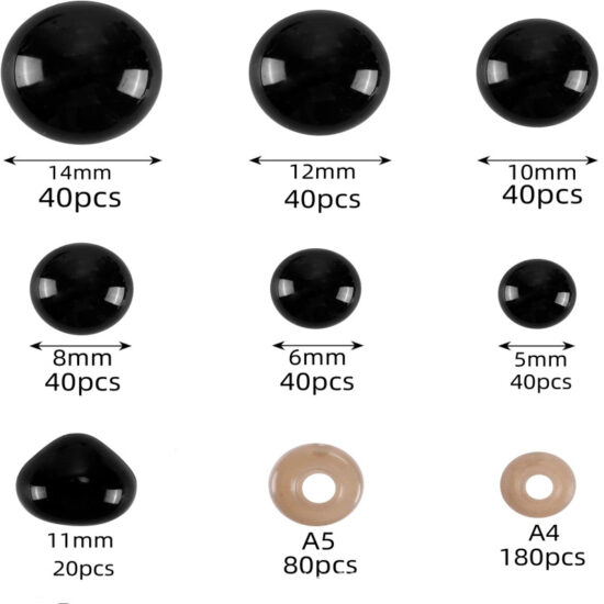 520PCS Safety Eyes and Noses Set – Plastic Craft Parts for Plush Toys and Dolls

