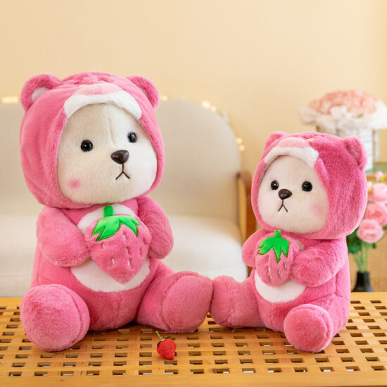 Strawberry Teddy Bear Plush Doll – Soft Hugging Pillow and Gift Toy