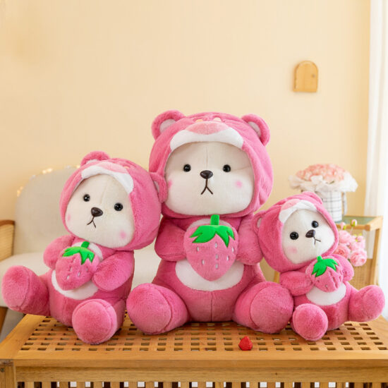 Strawberry Teddy Bear Plush Doll – Soft Hugging Pillow and Gift Toy