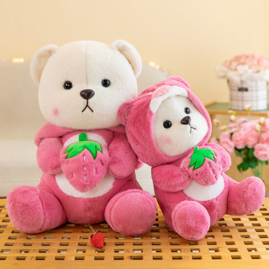 Strawberry Teddy Bear Plush Doll – Soft Hugging Pillow and Gift Toy