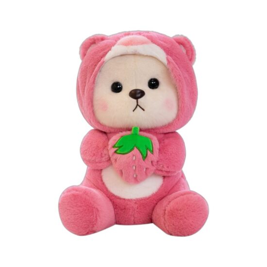 Strawberry Teddy Bear Plush Doll – Soft Hugging Pillow and Gift Toy