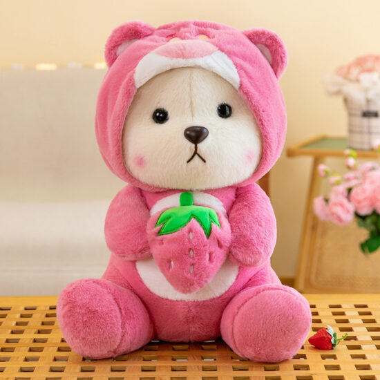 Strawberry Teddy Bear Plush Doll – Soft Hugging Pillow and Gift Toy
