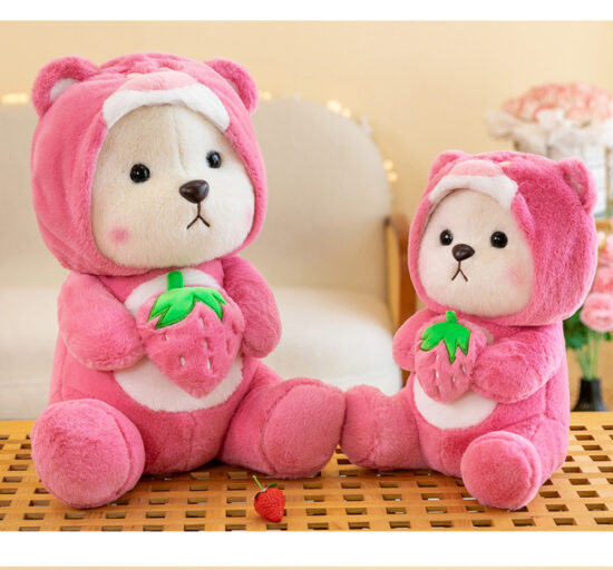 Strawberry Teddy Bear Plush Doll – Soft Hugging Pillow and Gift Toy