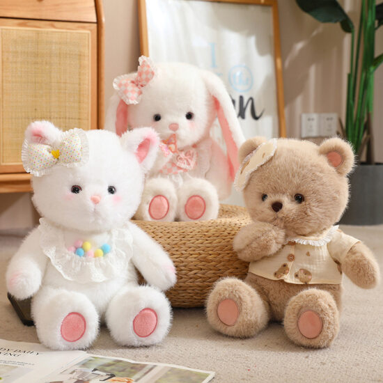 Cute Baby Animal Plush Toys – Teddy Bear, Bunny, and Cat Dolls for Kids