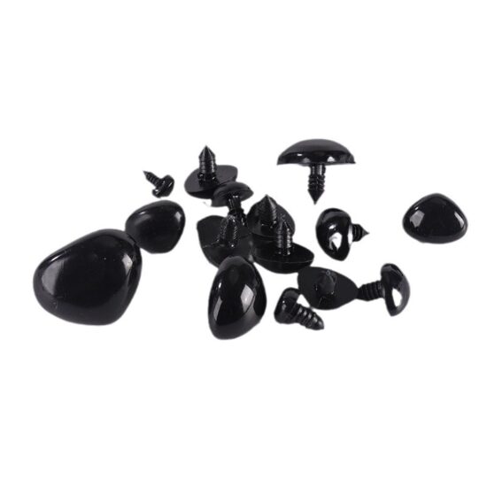 Black Flocked Triangle Plastic Noses with Screws – Toy Nose Parts for Teddy Bears