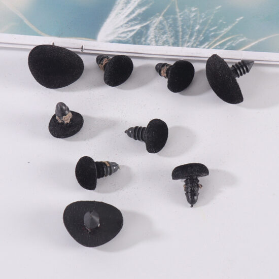 Black Flocked Triangle Plastic Noses with Screws – Toy Nose Parts for Teddy Bears