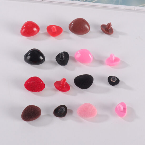 Black Flocked Triangle Plastic Noses with Screws – Toy Nose Parts for Teddy Bears