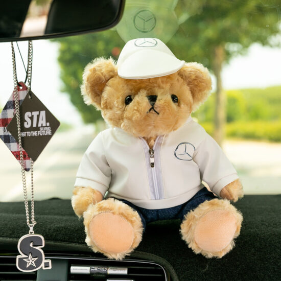 Custom car brand teddy bear plush toy with branded T-shirt or hoodie, ideal 4S dealership gift