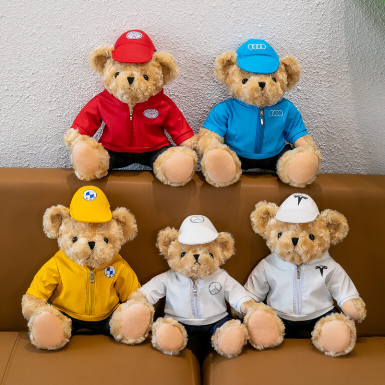 Custom car brand teddy bear plush toy with branded T-shirt or hoodie, ideal 4S dealership gift