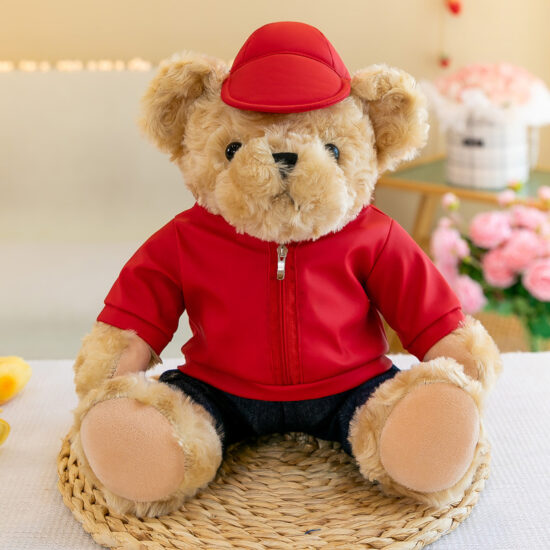 Custom car brand teddy bear plush toy with branded T-shirt or hoodie, ideal 4S dealership gift