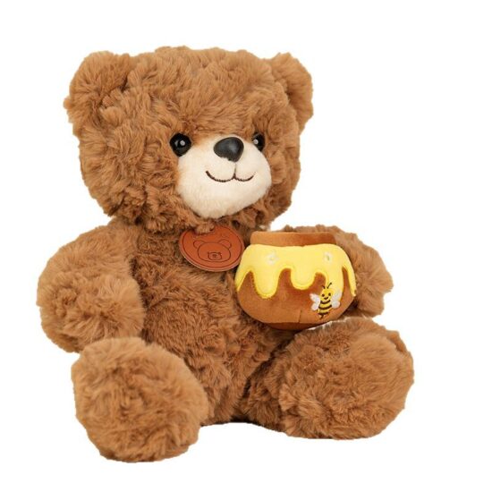 Cartoon Teddy Bear Holding Honey Jar – Cute Plush Toy for Kids and Girls