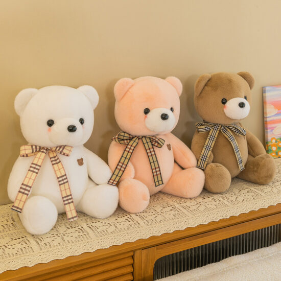 Small Plush Teddy Bear with Cartoon Ribbon – Soft Toy for Claw Machines and Gifts