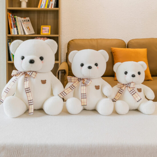 Small Plush Teddy Bear with Cartoon Ribbon – Soft Toy for Claw Machines and Gifts