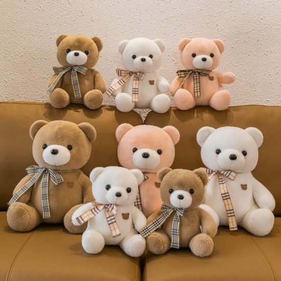 Small Plush Teddy Bear with Cartoon Ribbon – Soft Toy for Claw Machines and Gifts