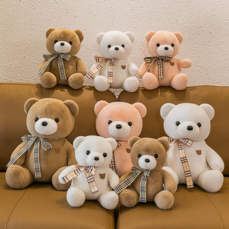 Small Plush Teddy Bear with Cartoon Ribbon – Soft Toy for Claw Machines and Gifts