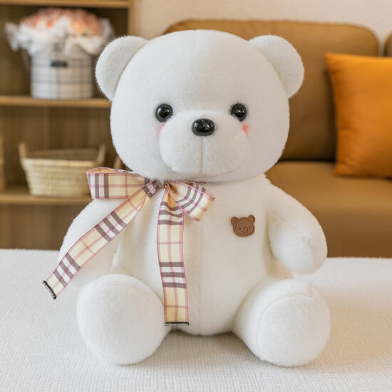 Small Plush Teddy Bear with Cartoon Ribbon – Soft Toy for Claw Machines and Gifts