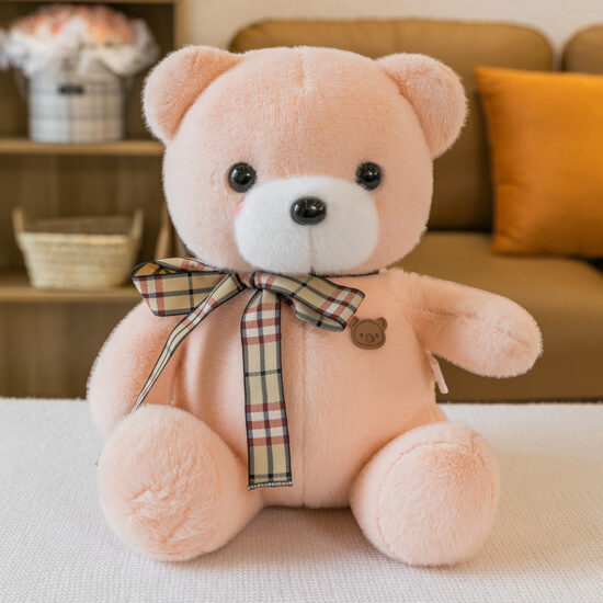 Small Plush Teddy Bear with Cartoon Ribbon – Soft Toy for Claw Machines and Gifts