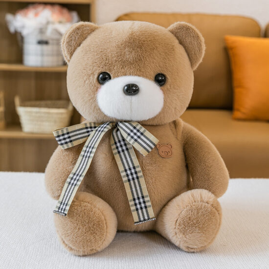 Small Plush Teddy Bear with Cartoon Ribbon – Soft Toy for Claw Machines and Gifts