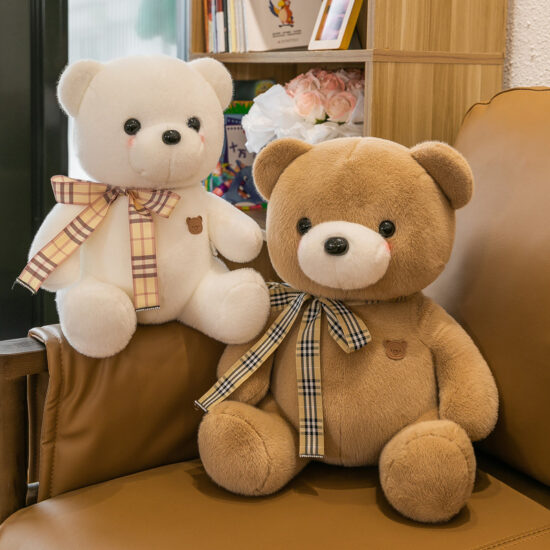Small Plush Teddy Bear with Cartoon Ribbon – Soft Toy for Claw Machines and Gifts