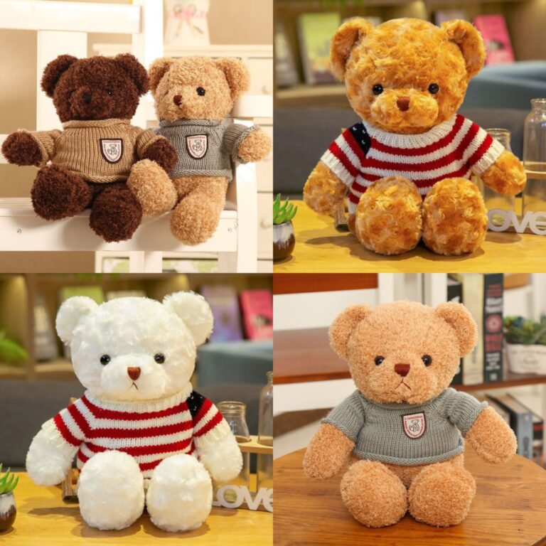 Colorful teddy bear plush toy with hoodie – soft stuffed doll for kids and gifts