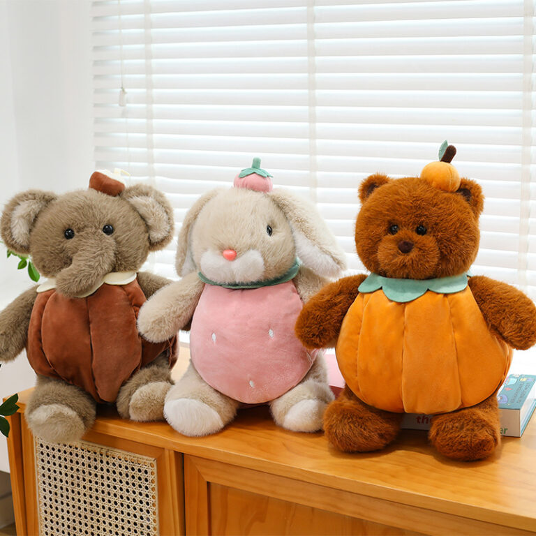 Convertible Plush Toy for Kids – Dress-Up Teddy Bear with Fruit and Animal Costumes
