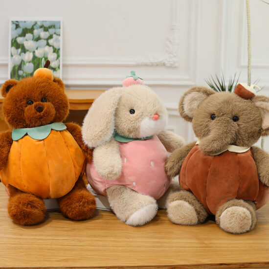 Convertible Plush Toy for Kids – Dress-Up Teddy Bear with Fruit and Animal Costumes