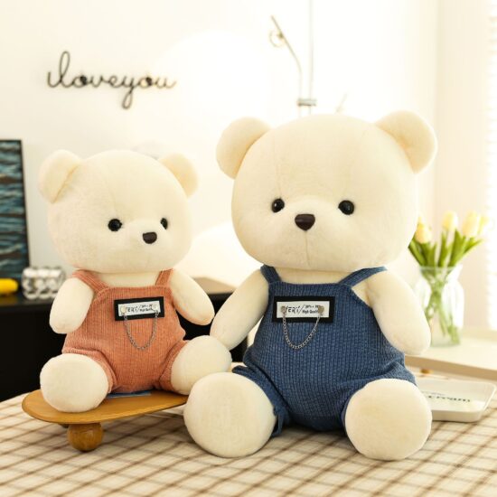  Teddy bear plush toy wearing overalls – cute stuffed doll gift for kids

