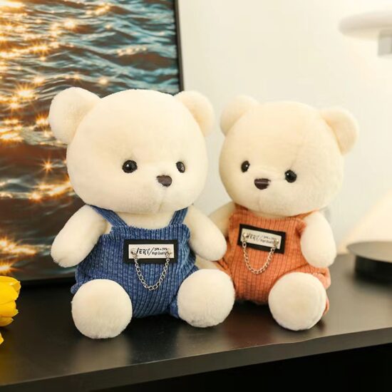  Teddy bear plush toy wearing overalls – cute stuffed doll gift for kids

