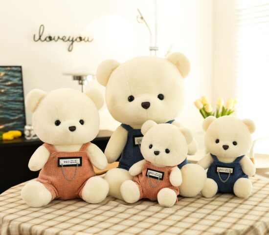  Teddy bear plush toy wearing overalls – cute stuffed doll gift for kids

