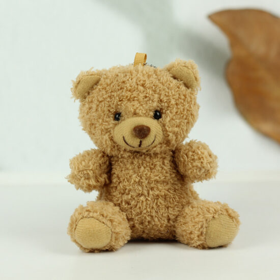 Mini Curly Plush Sitting Teddy Bear Keychain – Cute Brown Stuffed Toy for Bags and Gifts