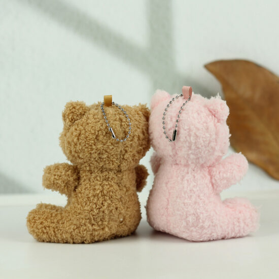 Mini Curly Plush Sitting Teddy Bear Keychain – Cute Brown Stuffed Toy for Bags and Gifts