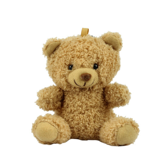 Mini Curly Plush Sitting Teddy Bear Keychain – Cute Brown Stuffed Toy for Bags and Gifts