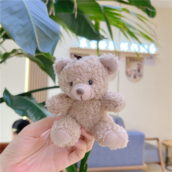 Mini Curly Plush Sitting Teddy Bear Keychain – Cute Brown Stuffed Toy for Bags and Gifts