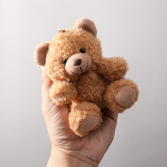 Mini Curly Plush Sitting Teddy Bear Keychain – Cute Brown Stuffed Toy for Bags and Gifts