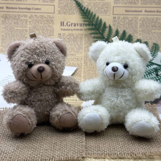 Mini Curly Plush Sitting Teddy Bear Keychain – Cute Brown Stuffed Toy for Bags and Gifts