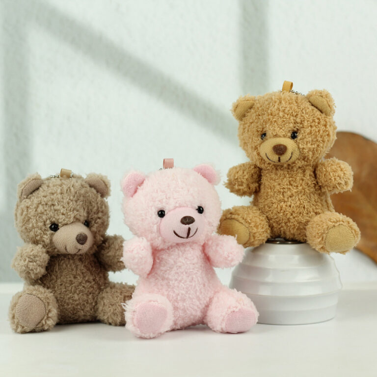 Mini Curly Plush Sitting Teddy Bear Keychain – Cute Brown Stuffed Toy for Bags and Gifts
