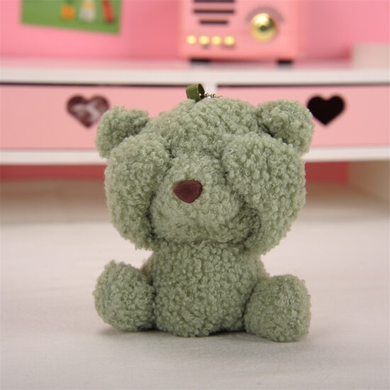Cute Face-Covering Teddy Bear Plush Toy Keychain – Mini Soft Bear for Bag or Gift